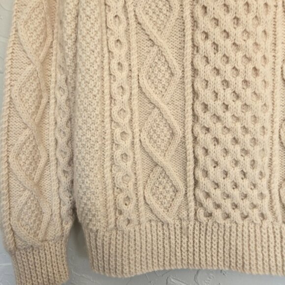 Vintage Lands End 100% Wool Chunky Cream Sweater - Picture 12 of 13